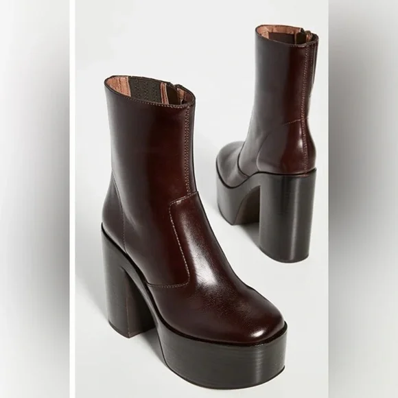 JEFFREY CAMPBELL Mexique Brown burgundy Leather Platform Boots US size 7.5 - Picture 8 of 9
